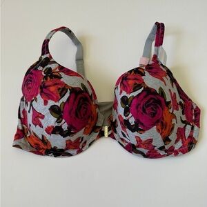 CACIQUE Lightly Lined T-Shirt Floral Bra |Grey Multi NWT~ 44D